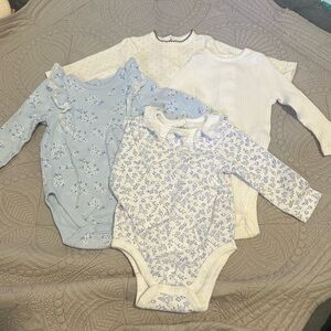 Little Me Blue and White Floral Bodysuit Set